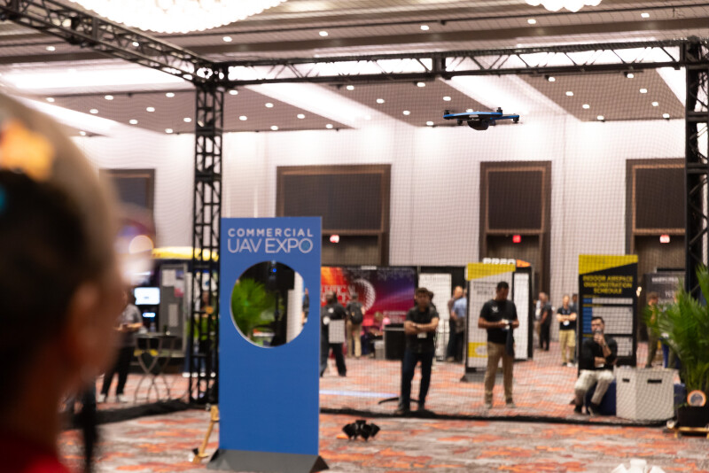 Drone flying in Commercial UAV Expo's Indoor Airspace